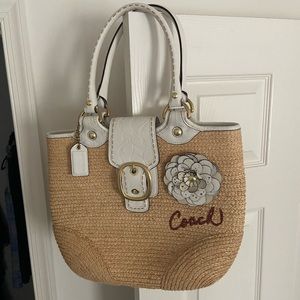 Coach straw and leather handbag
